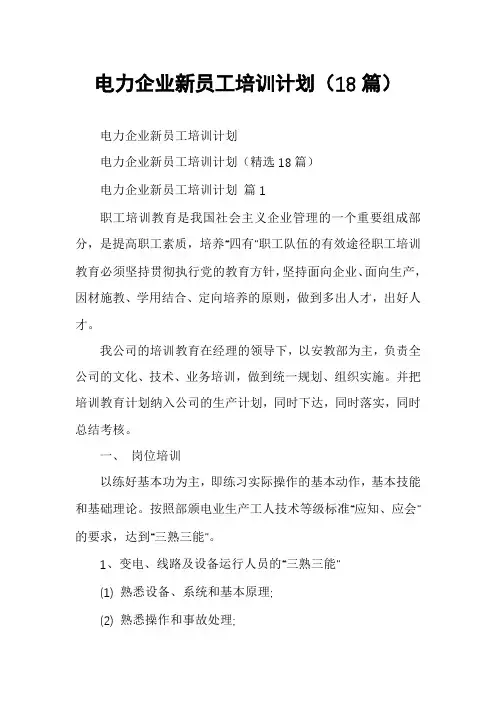 电力企业新员工培训计划(18篇)