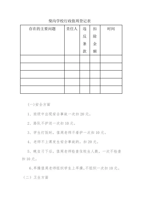 柴沟学校行政值周登记表