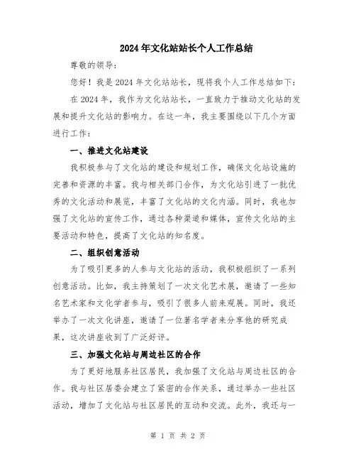 2024年文化站站长个人工作总结