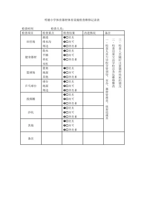 明德小学体育器材体育设施检查维修记录表
