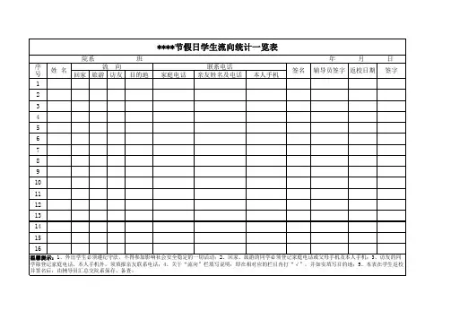 节假日学生流向统计一览表