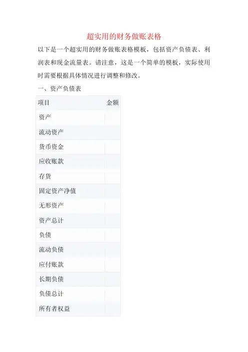 超实用的财务做账表格