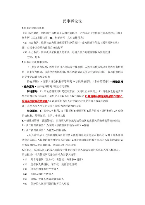 民事诉讼法复习重点
