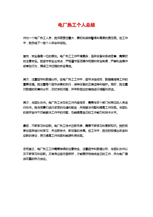 电厂热工个人总结