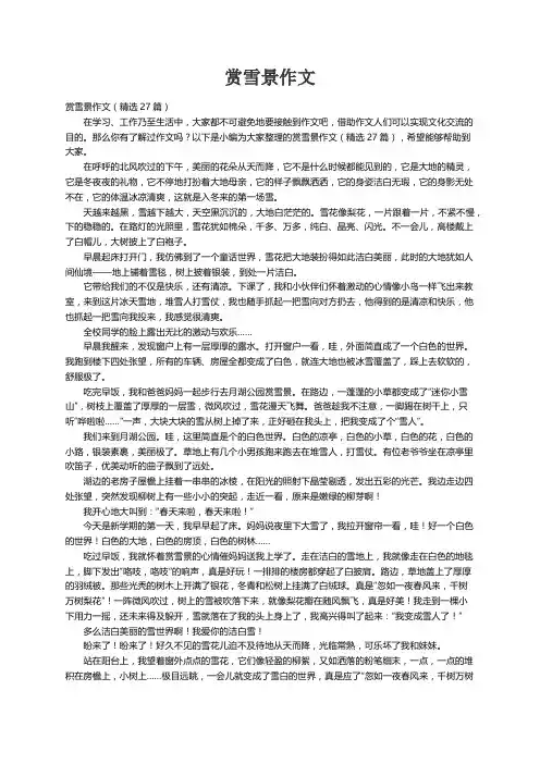 赏雪景作文（精选27篇）