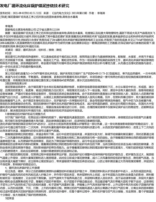 发电厂循环流化床锅炉煤泥掺烧技术研究