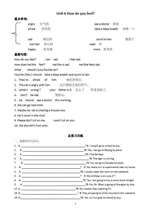 Unit 6 How do you feel知识点+复习题