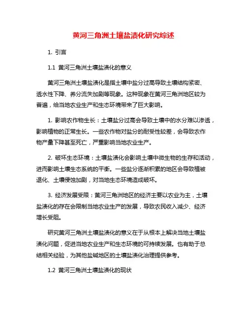 黄河三角洲土壤盐渍化研究综述