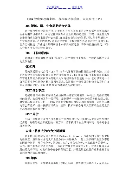 战略管理工具名词解释