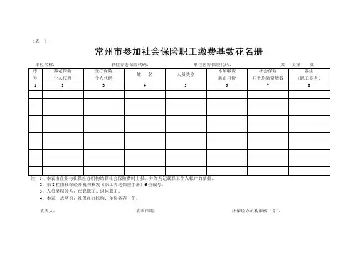 常州市参加社会保险职工缴费基数花名册(精)