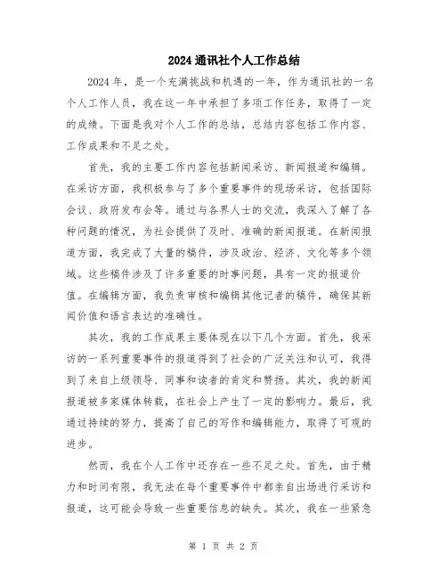 2024通讯社个人工作总结