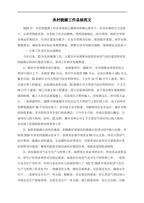 农村能源工作总结范文