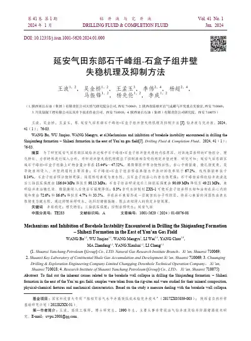 延安气田东部石千峰组-石盒子组井壁失稳机理及抑制方法
