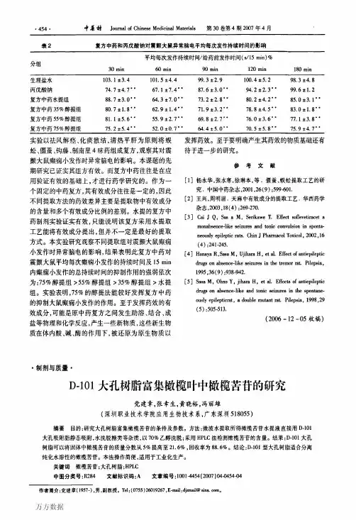 D-101大孔树脂富集橄榄叶中橄榄苦苷的研究