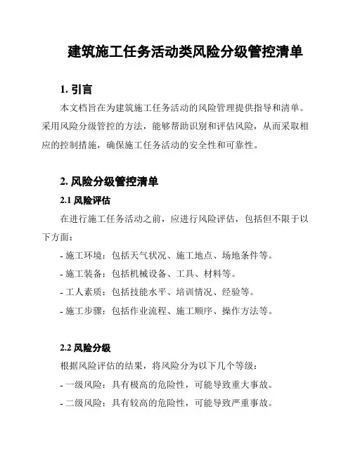 建筑施工任务活动类风险分级管控清单