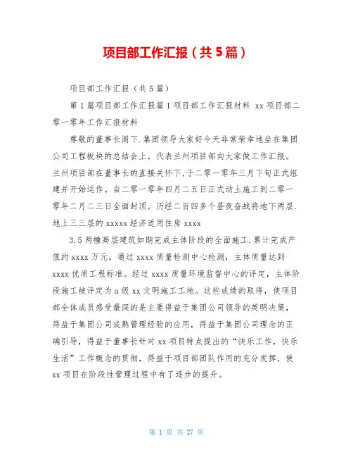 项目部工作汇报(共5篇)