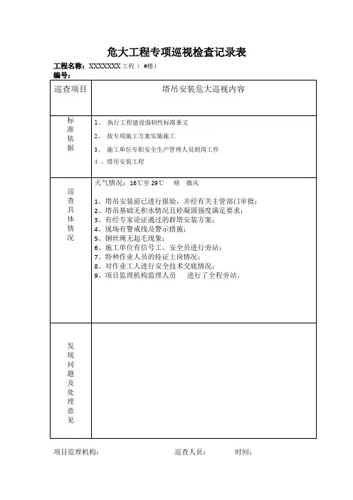 塔吊安装危大巡视检查记录