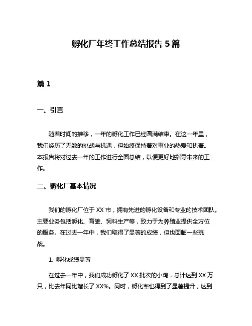 孵化厂年终工作总结报告5篇