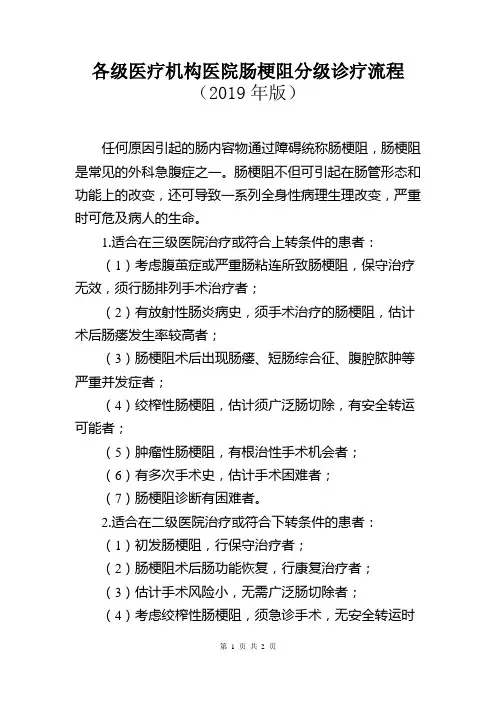 各级医疗机构医院肠梗阻分级诊疗流程(2019年版)
