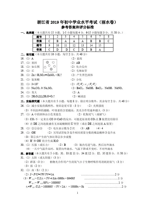 浙江省2019年初中学业水平考试(丽水卷)