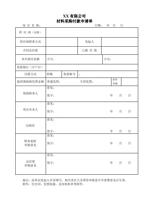 采购付款申请单(材料)