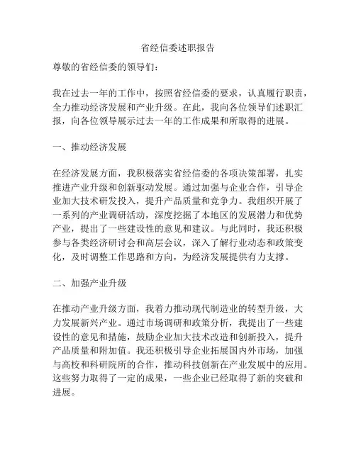 省经信委述职报告