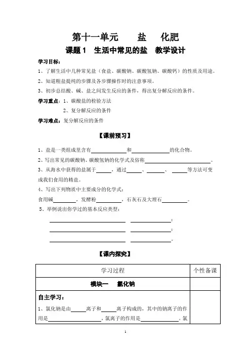 课题1  生活中常见的盐