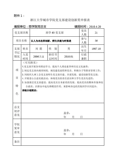 党支部建设创新奖申报表