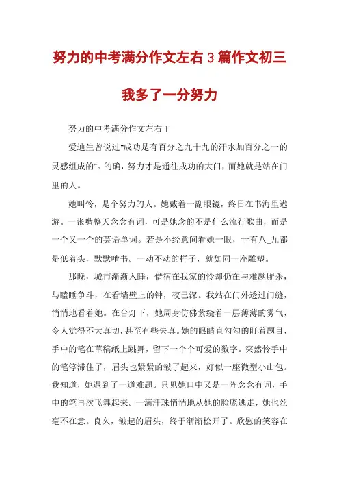 努力的中考满分作文左右3篇作文初三我多了一分努力