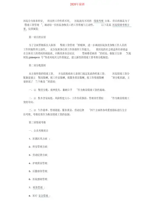 2020年医院绩效考核方案范本参考