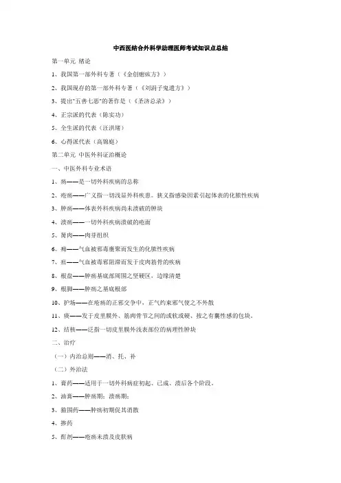 中西医结合外科学助理医师考试知识点总结