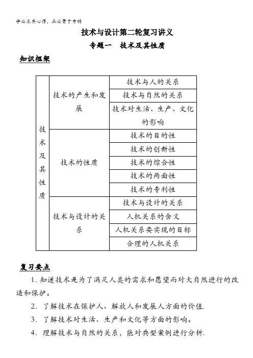 高中通用技术二轮复习：专题一 技术及其性质