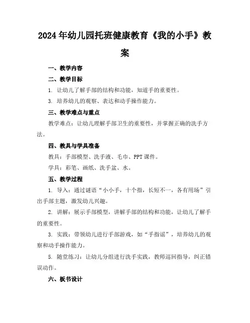 2024年幼儿园托班健康教育《我的小手》教案