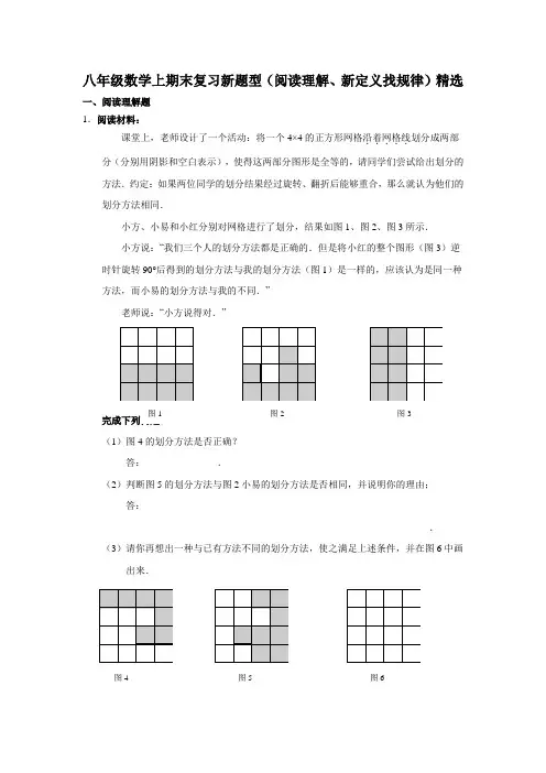 八年级数学上期末复习新题型(阅读理解、新定义、找规律、作图+证明、开放性题型)精选试题
