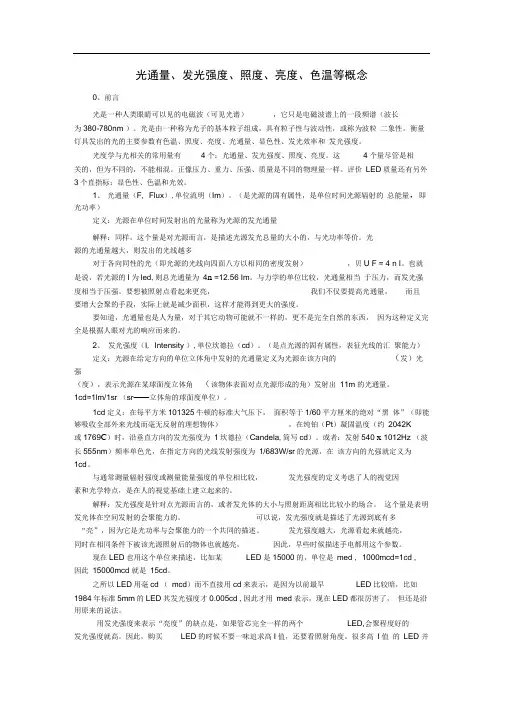 光通量、发光强度、照度、亮度、色温等概念