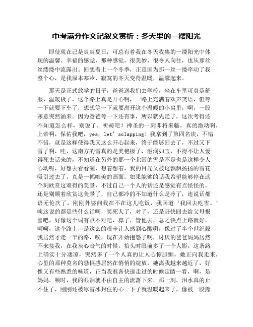 中考满分作文记叙文赏析：冬天里的一缕阳光