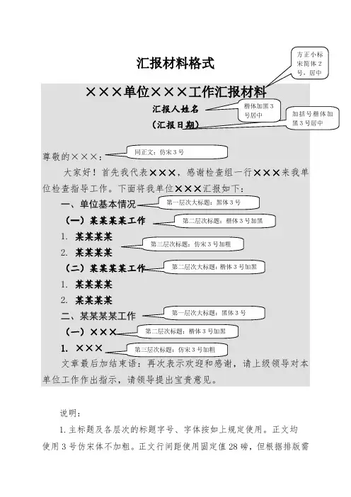 汇报材料格式