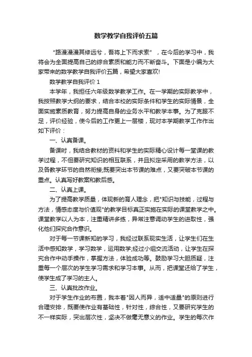 数学教学自我评价五篇
