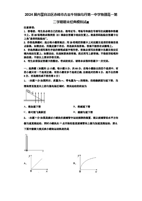 2024届内蒙自治区赤峰市古翁牛特旗乌丹第一中学物理高一第二学期期末经典模拟试题含解析