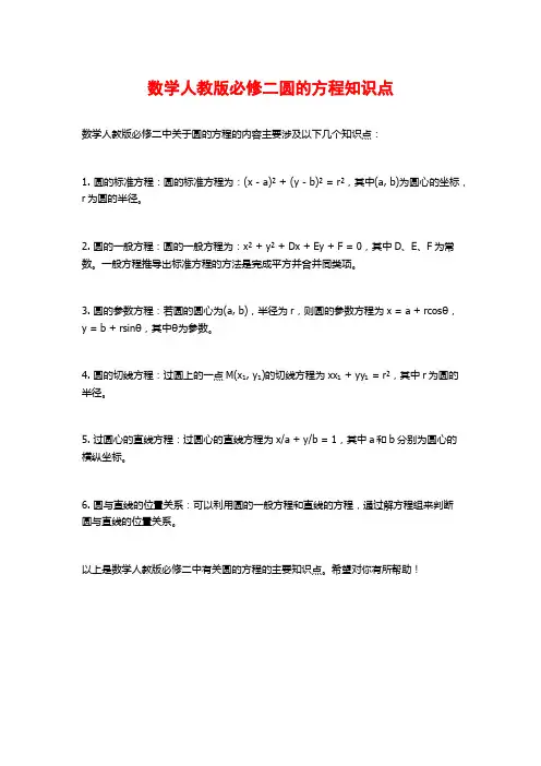 数学人教版必修二圆的方程知识点