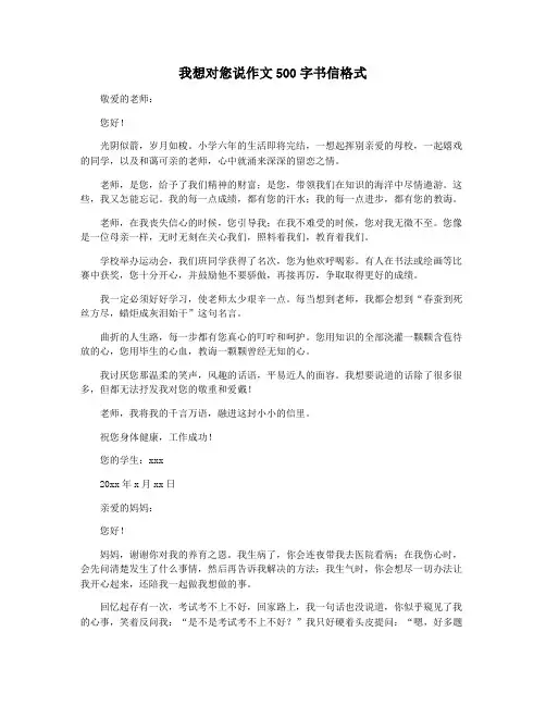 我想对您说作文500字书信格式