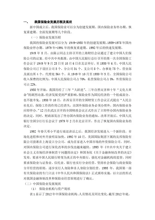 保险业发展历程及现状