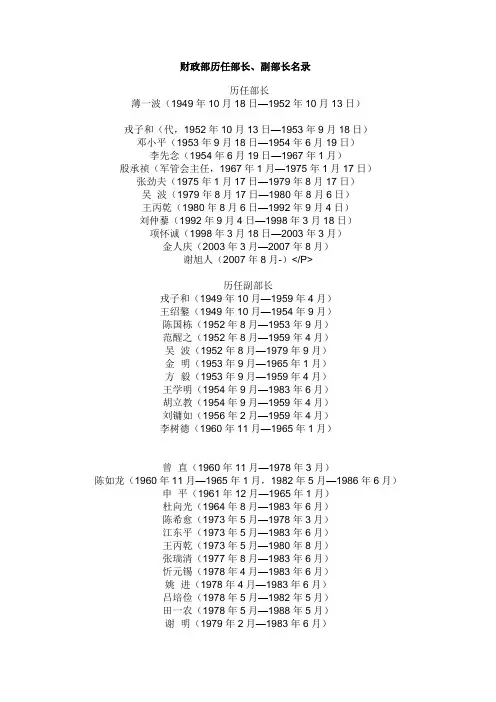 财政部历任部长、副部长名录