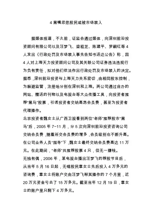 4黑嘴忽悠股民或被市场禁入