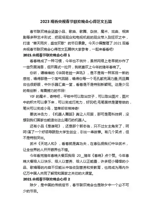 2023观看央视春节联欢晚会心得范文五篇