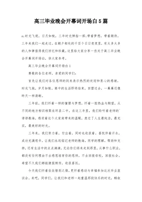 高三毕业晚会开幕词开场白5篇