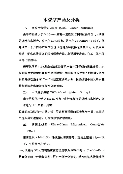 水煤浆产品及分类
