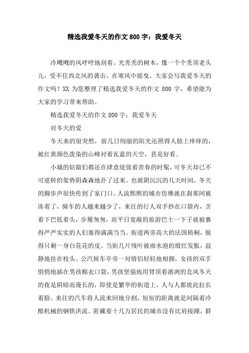 精选我爱冬天的作文800字：我爱冬天