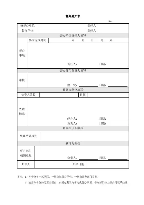 督办通知单书