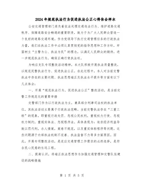 2024年规范执法行为促进执法公正心得体会样本(3篇)